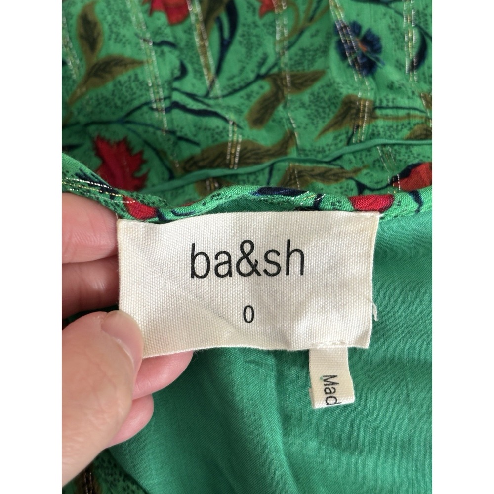ba&sh Eve Dress Womens Size US 4 Small Floral Metallic Green Metallic Feminine - Picture 3 of 8